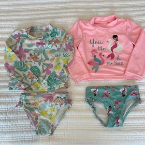 Carter's Toddler Girls Pink & Green Rashguard Swimsuits (2) Size 3T